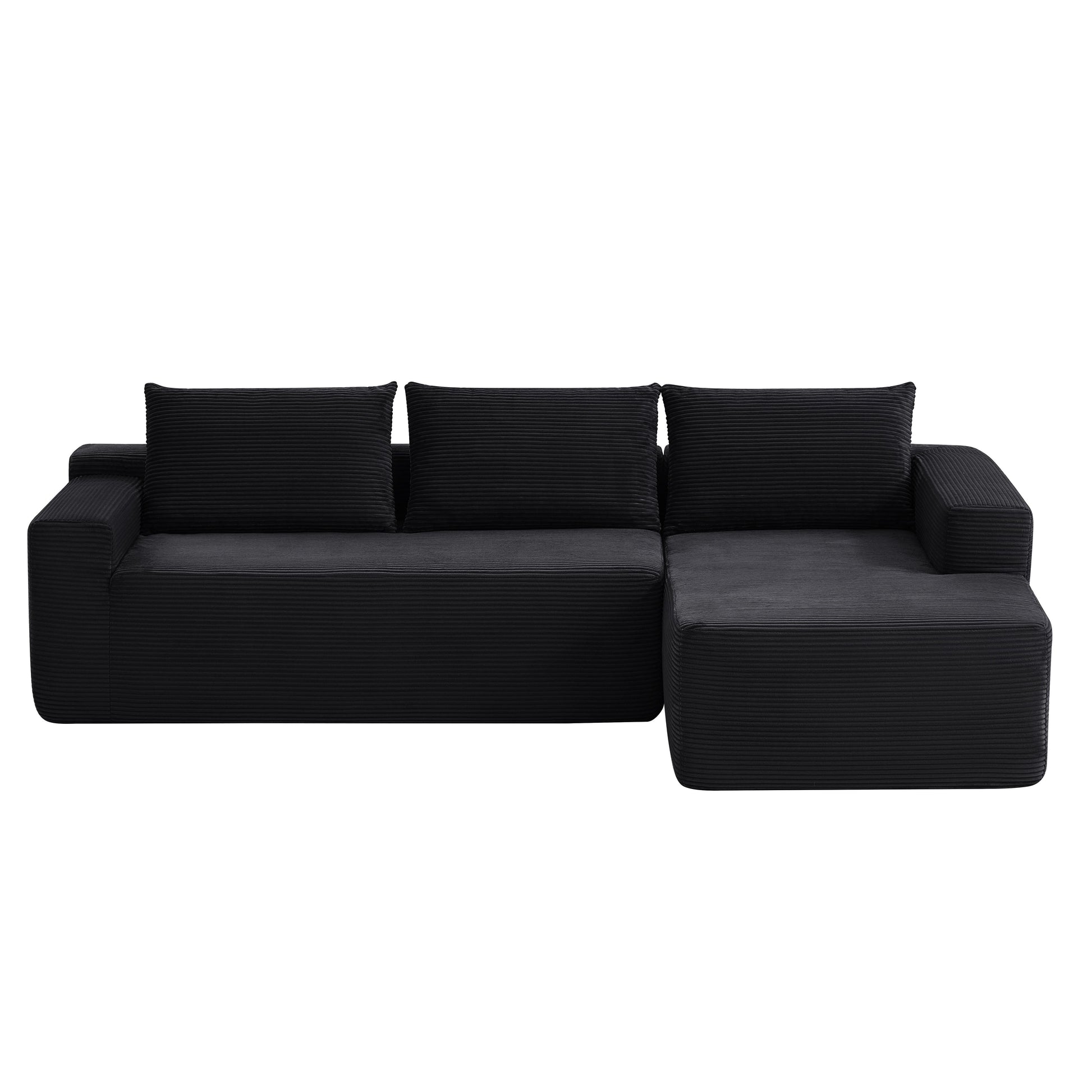 104" Cloud Sectional Sofa with L-Shape Chaise and Side Pockets, Modern Modular Design, with side pockets, Upholstered Couch for Living Room/Bedroom, No Assembly Required (CorduroyFabric),Black, Right image 9