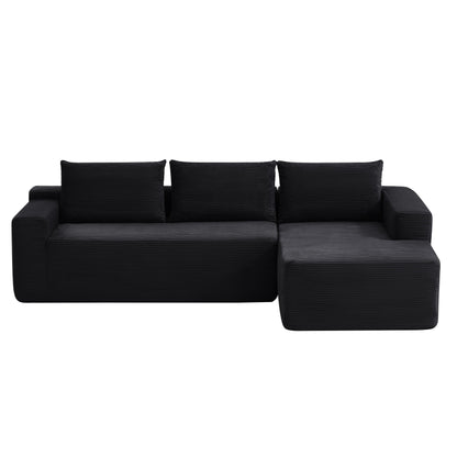 104" Cloud Sectional Sofa with L-Shape Chaise and Side Pockets, Modern Modular Design, with side pockets, Upholstered Couch for Living Room/Bedroom, No Assembly Required (CorduroyFabric),Black, Right image 9