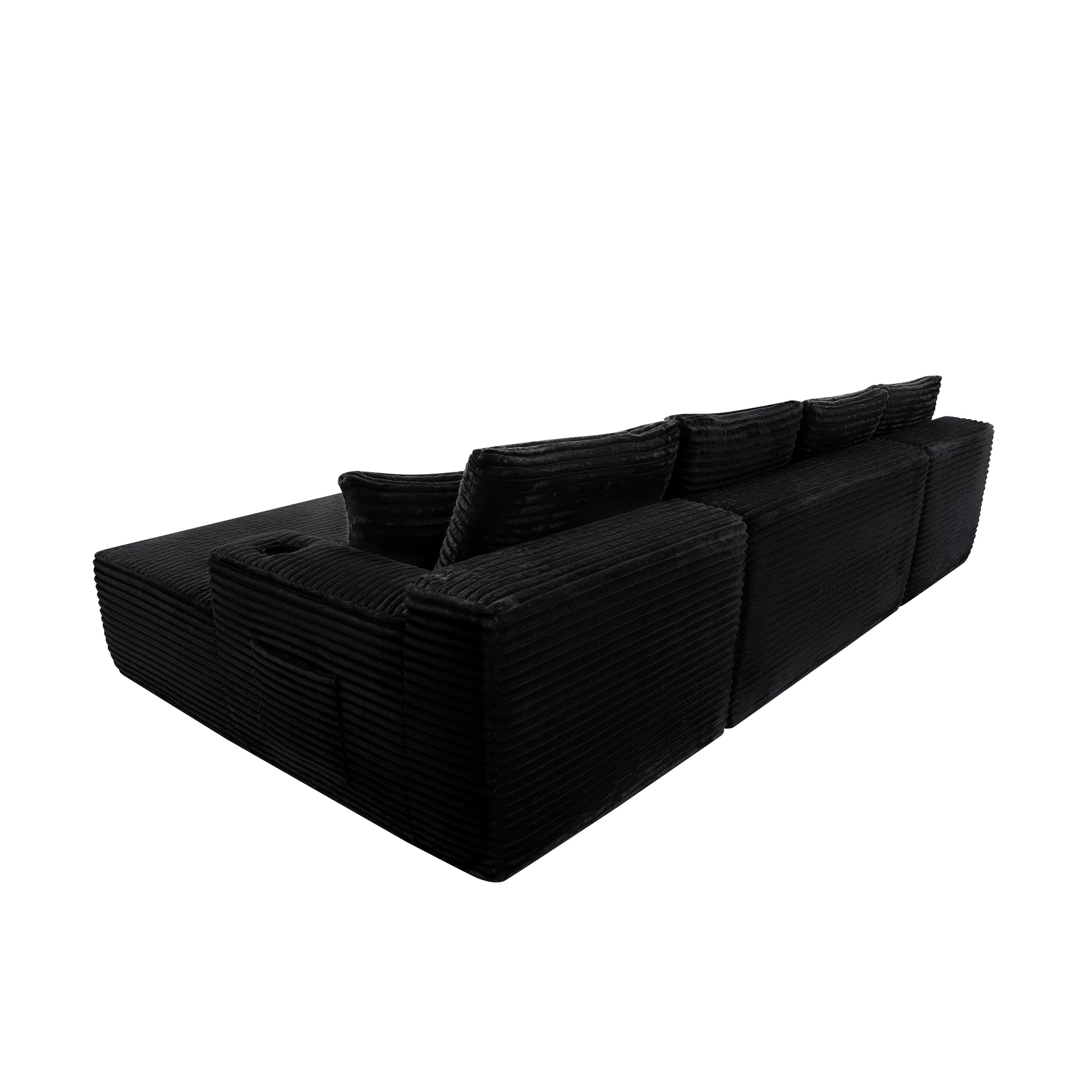134" Cloud Sectional Sofa with U-Shape Chaise and Side Pockets and Cup holder, Modern Modular Design, Deep Seating, Upholstered Couch for Living Room/Bedroom, No Assembly Required (Plush)Black image 8