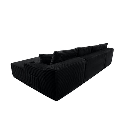 134" Cloud Sectional Sofa with U-Shape Chaise and Side Pockets and Cup holder, Modern Modular Design, Deep Seating, Upholstered Couch for Living Room/Bedroom, No Assembly Required (Plush)Black image 8