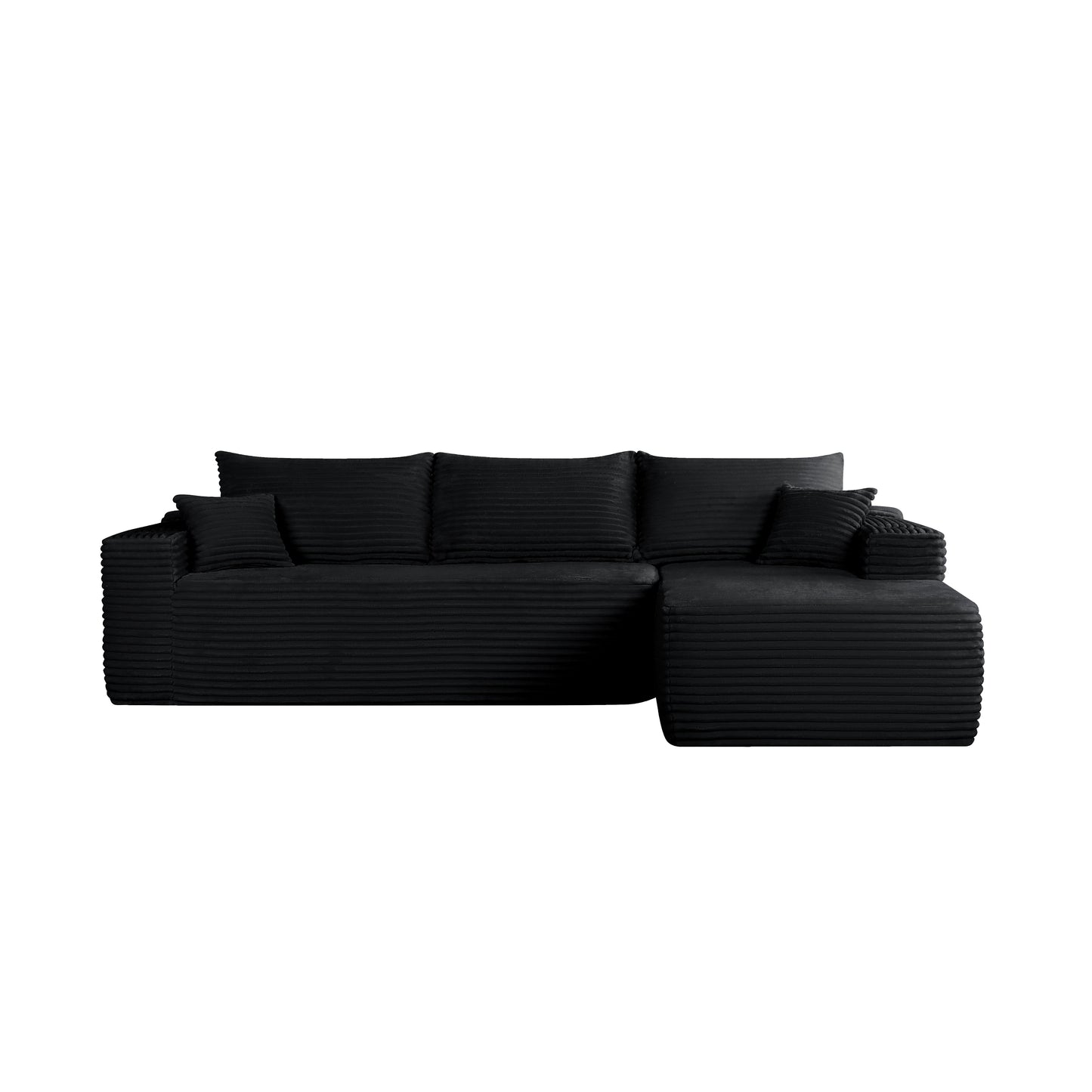 108" Cloud Sectional Sofa with L-Shape Chaise and Side Pockets, Modern Modular Design, Deep Seating, Upholstered Couch for Living Room/Bedroom, No Assembly Required (Plush Fabric), Black, Right image 4