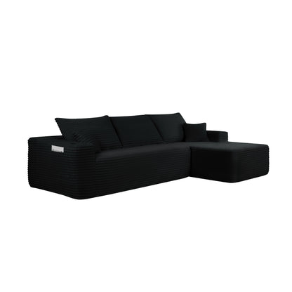 108" Cloud Sectional Sofa with L-Shape Chaise and Side Pockets, Modern Modular Design, Deep Seating, Upholstered Couch for Living Room/Bedroom, No Assembly Required (Plush Fabric), Black, Right image 5