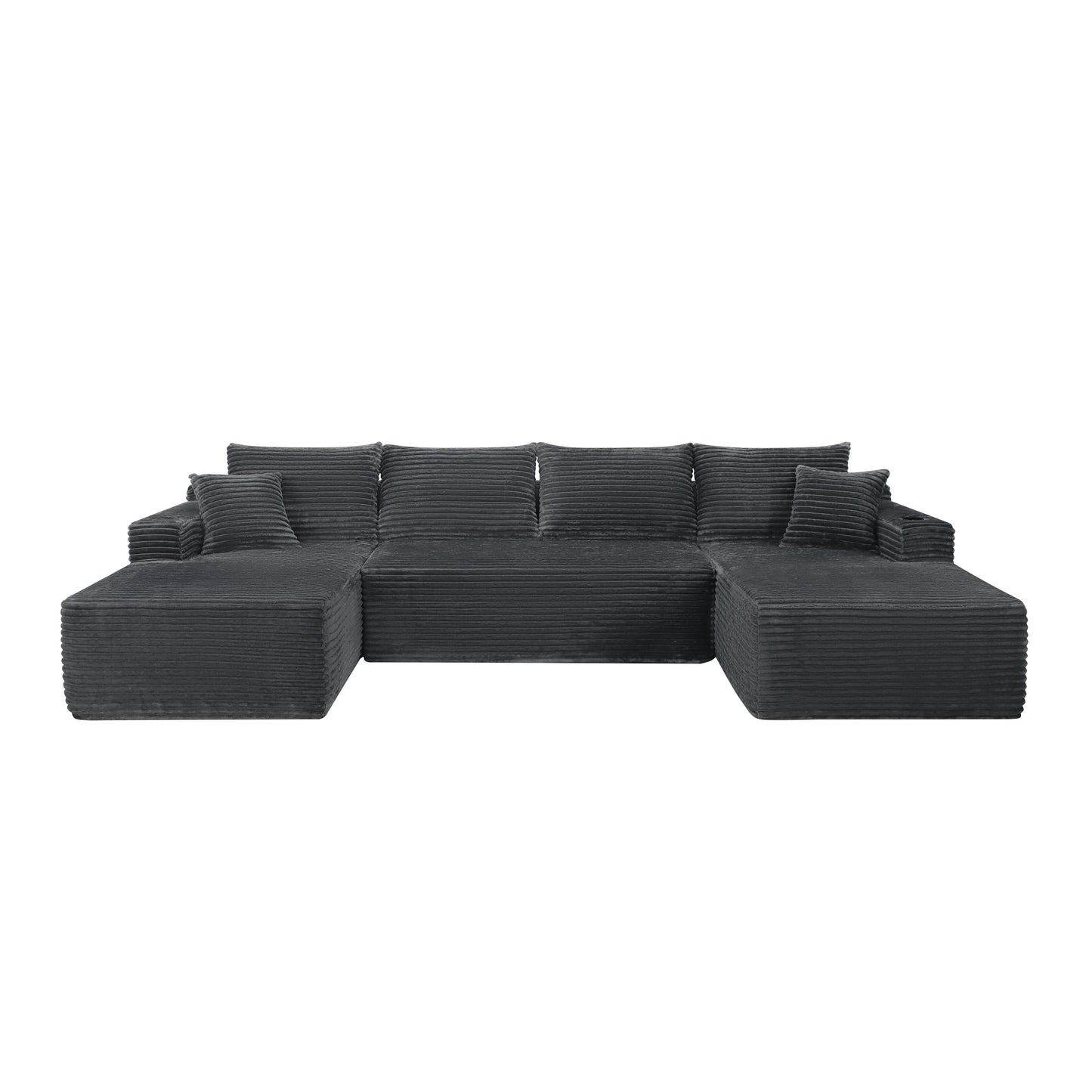 126" Cloud Sectional Sofa with U-Shape Chaise and Side Pockets and Cup holder, Modern Modular Design, Deep Seating, Upholstered Couch for Living Room/Bedroom, No Assembly Required (Plush)grey image 3