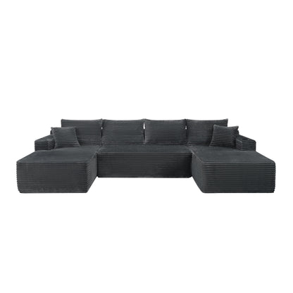 126" Cloud Sectional Sofa with U-Shape Chaise and Side Pockets and Cup holder, Modern Modular Design, Deep Seating, Upholstered Couch for Living Room/Bedroom, No Assembly Required (Plush)grey image 3