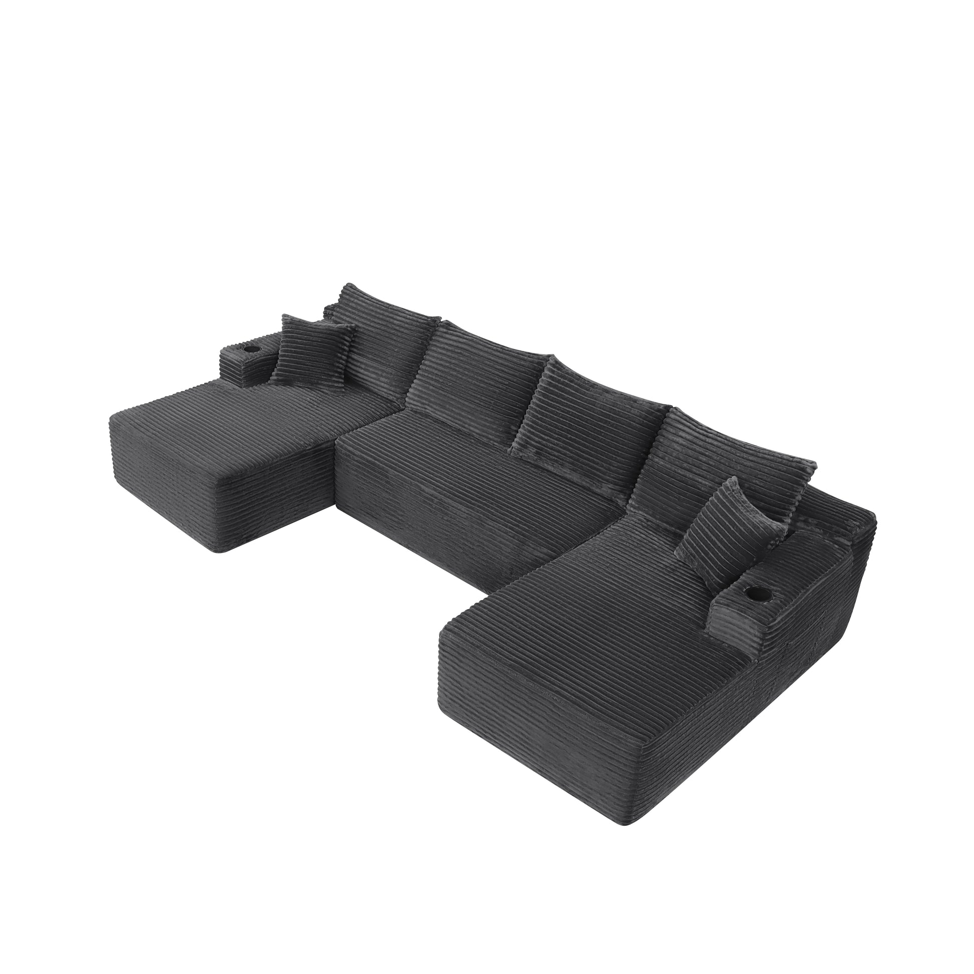 126" Cloud Sectional Sofa with U-Shape Chaise and Side Pockets and Cup holder, Modern Modular Design, Deep Seating, Upholstered Couch for Living Room/Bedroom, No Assembly Required (Plush)grey image 5