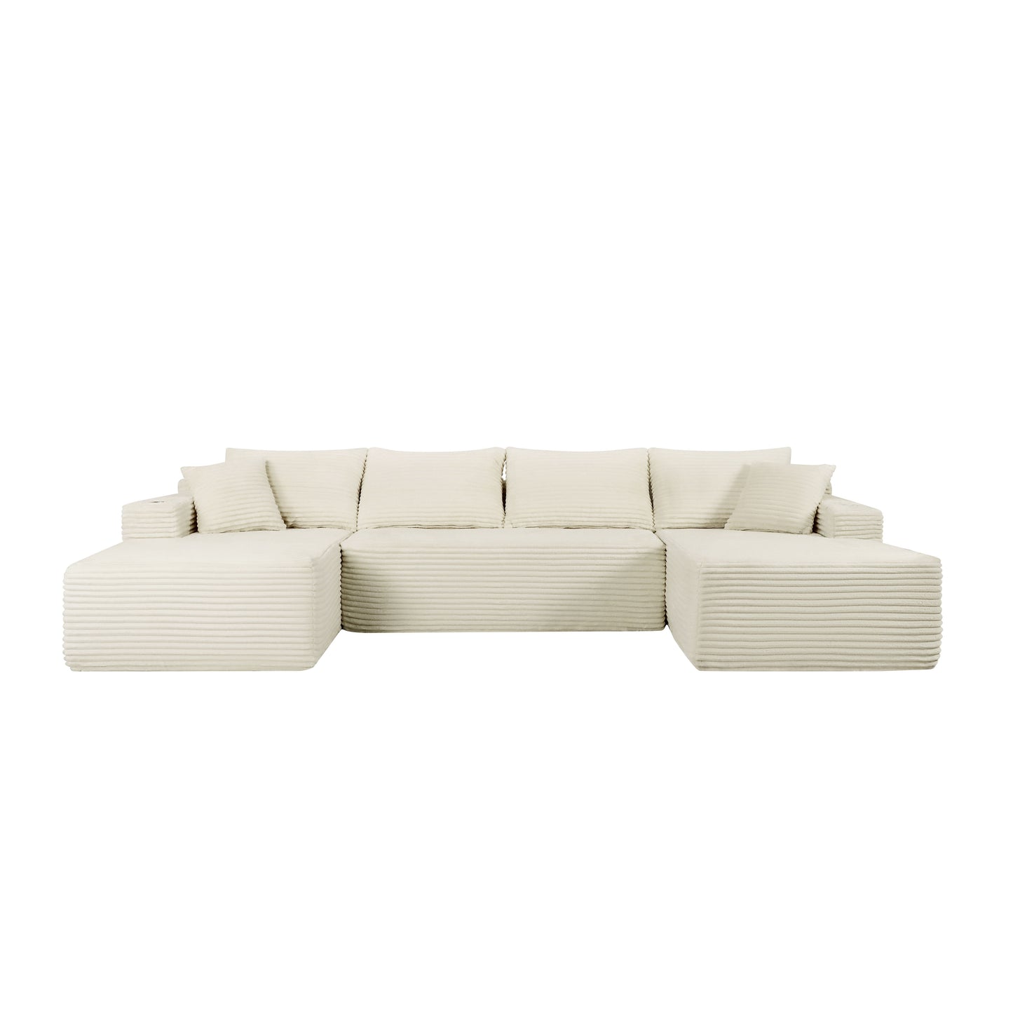 134" Cloud Sectional Sofa with U-Shape Chaise and Side Pockets and Cup holder, Modern Modular Design, Deep Seating, Upholstered Couch for Living Room/Bedroom, No Assembly Required (Plush)Beige image 4
