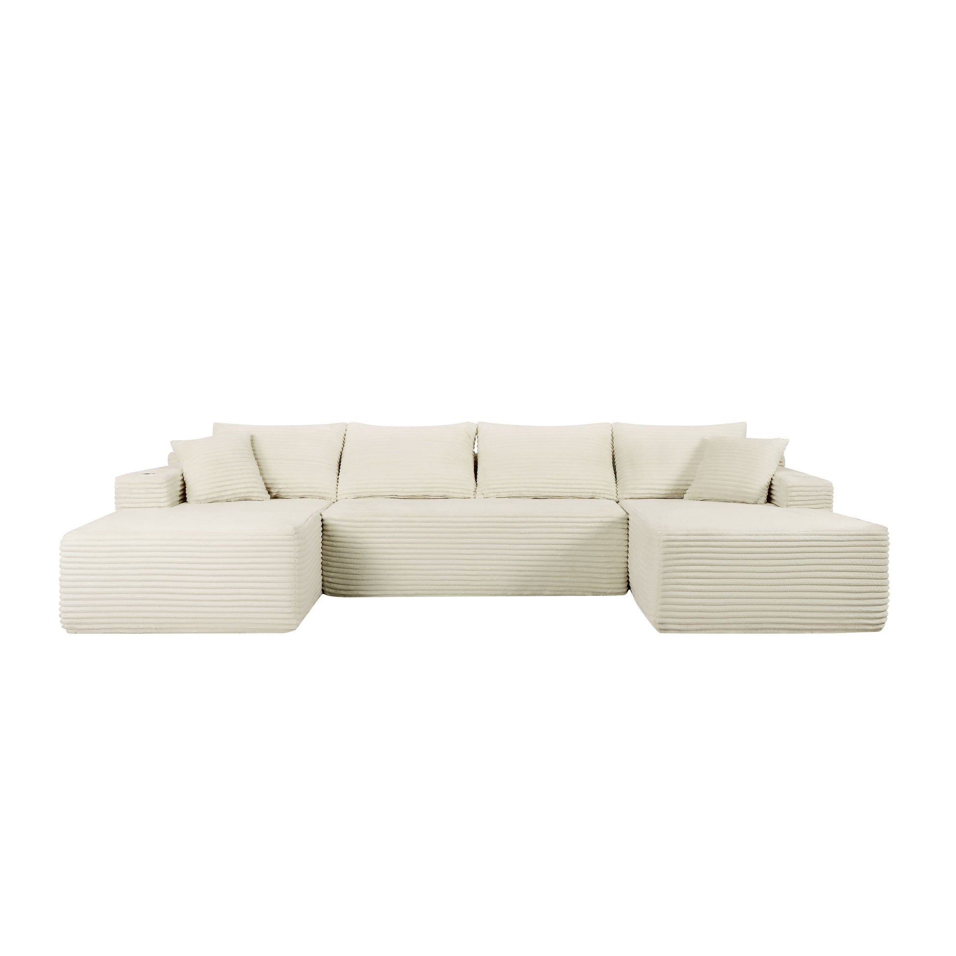 134" Cloud Sectional Sofa with U-Shape Chaise and Side Pockets and Cup holder, Modern Modular Design, Deep Seating, Upholstered Couch for Living Room/Bedroom, No Assembly Required (Plush)Beige image 4