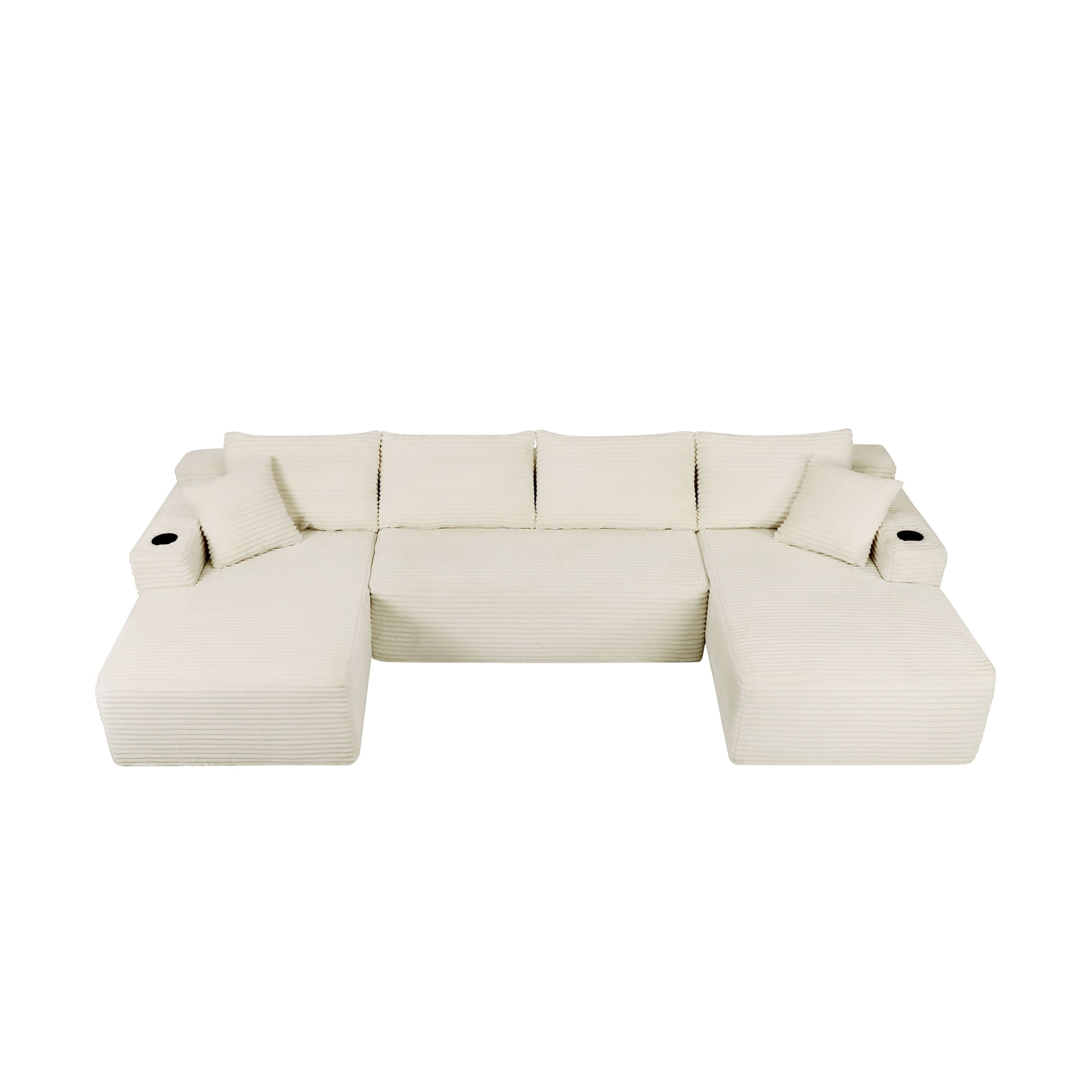134" Cloud Sectional Sofa with U-Shape Chaise and Side Pockets and Cup holder, Modern Modular Design, Deep Seating, Upholstered Couch for Living Room/Bedroom, No Assembly Required (Plush)Beige image 8