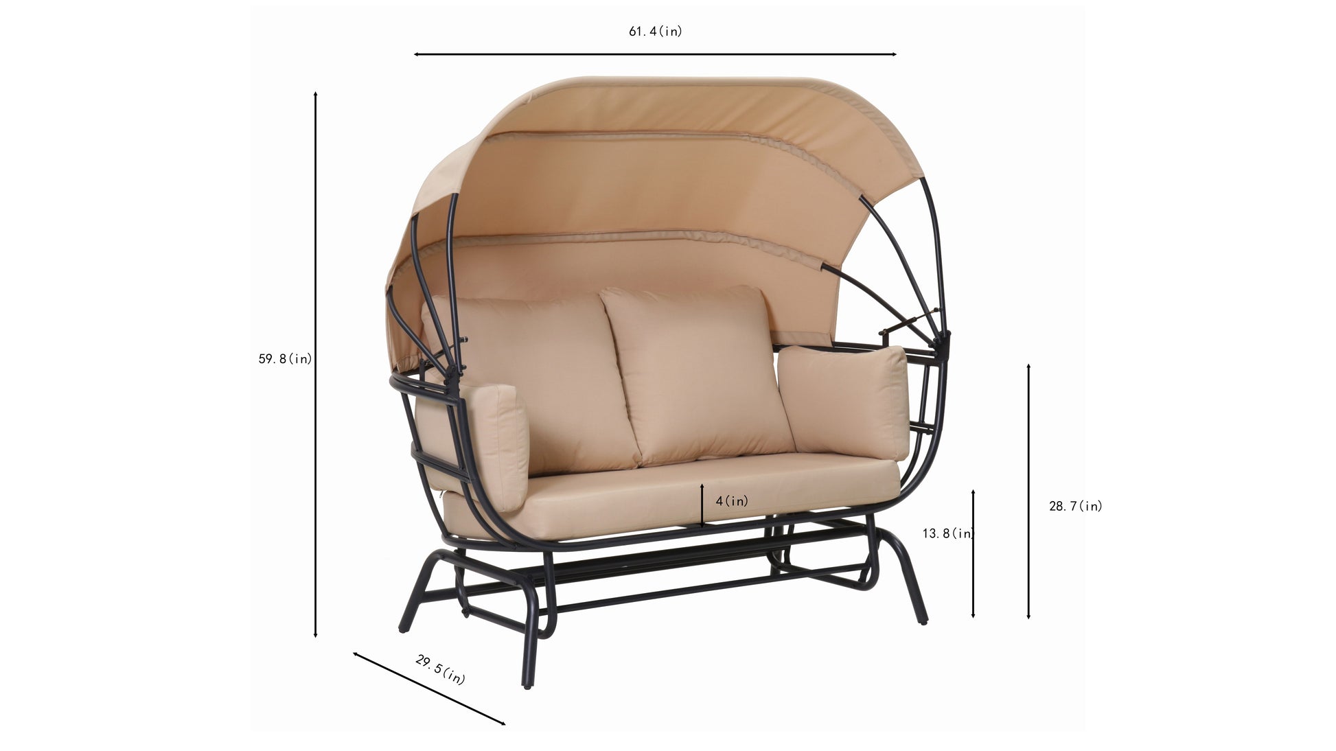 2-Person Outdoor Swing Chair with Adjustable Canopy, Modern Egg Shaped Rocking Lounge Chair with Thick Cushions & Pillows, Heavy-Duty Patio Hammock Chair for Garden, Balcony, Backyard image 9