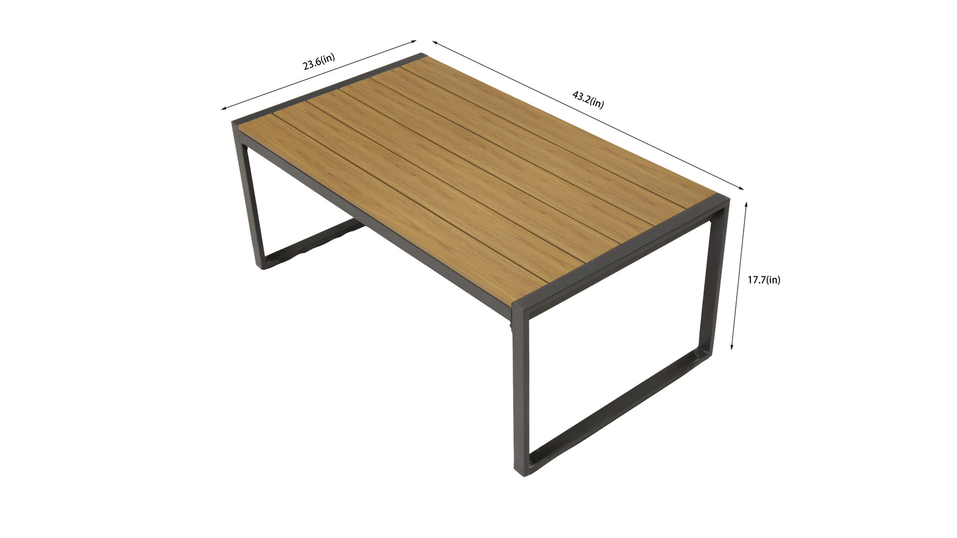 Steel Outdoor Patio Table, All-Weather Patio Tables for Outside with PS Wood-Like Table Top, Modern Rectangle Coffee Table for Porch, Balcony, Deck, Yard, Black image 2