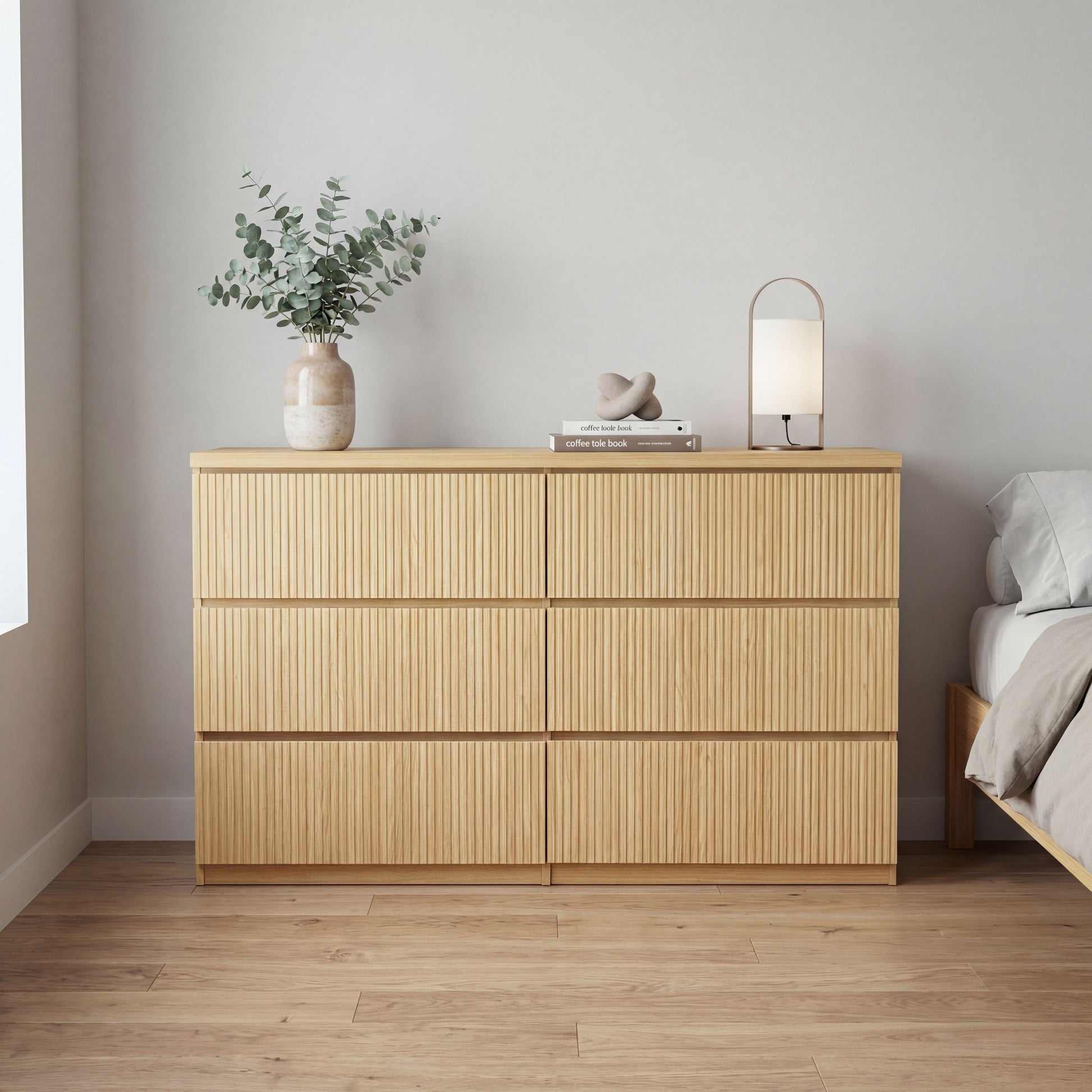 Modern Natural Wood 6 Drawer Dresser, Wave Panel Drawer Fronts, Storage Cabinet, Versatile Chest of Drawers for Bedroom, Living Room - Sleek & Spacious Home Storage Solution image 8