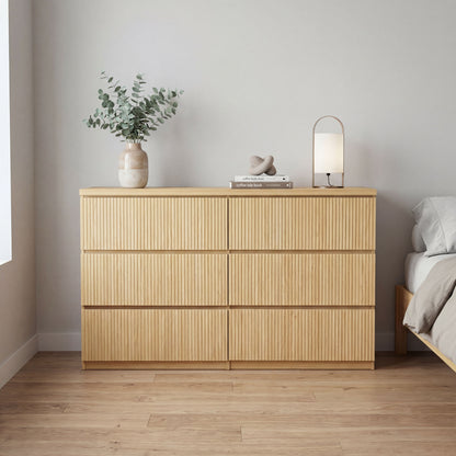 Modern Natural Wood 6 Drawer Dresser, Wave Panel Drawer Fronts, Storage Cabinet, Versatile Chest of Drawers for Bedroom, Living Room - Sleek & Spacious Home Storage Solution image 8