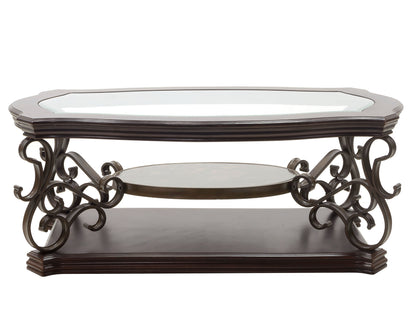 Cocktail Table, Glass table top, MDF W/marble paper middle shelf, powder coat finish metal legs. (52"Lx32"Wx20.3"H) image 6