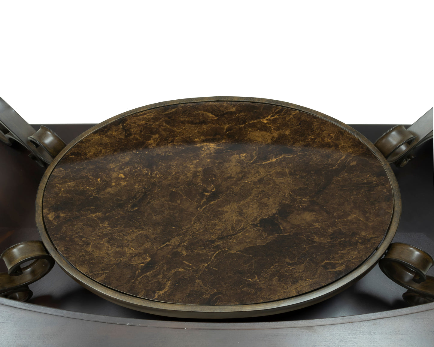 Cocktail Table, Glass table top, MDF W/marble paper middle shelf, powder coat finish metal legs. (52"Lx32"Wx20.3"H) image 7