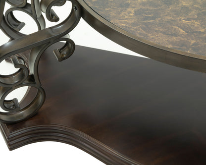 Sofa Table, Glass table top, MDF W/marble paper middle shelf, powder coat finish metal legs. (54"Lx20"Wx30"H) image 3