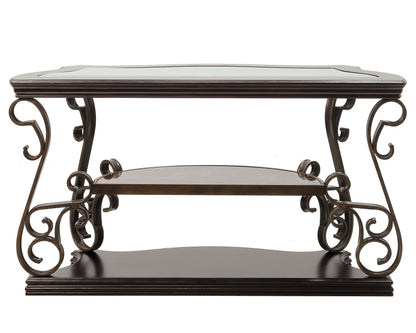 Sofa Table, Glass table top, MDF W/marble paper middle shelf, powder coat finish metal legs. (54"Lx20"Wx30"H) image 4
