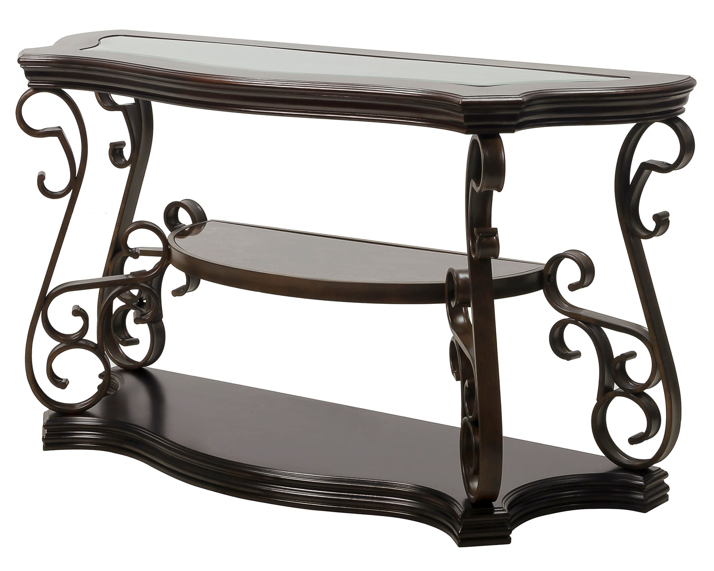 Sofa Table, Glass table top, MDF W/marble paper middle shelf, powder coat finish metal legs. (54"Lx20"Wx30"H) image 7