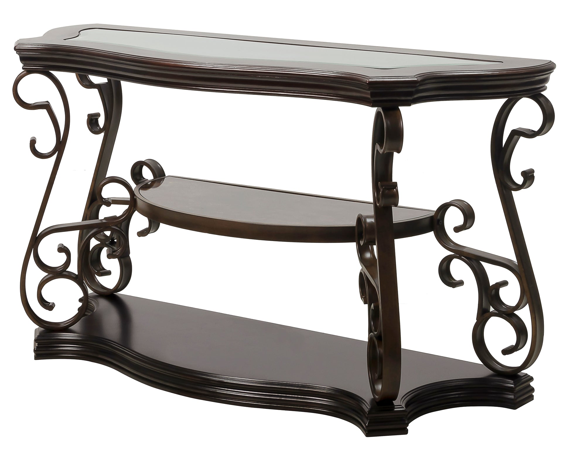Sofa Table, Glass table top, MDF W/marble paper middle shelf, powder coat finish metal legs. (54"Lx20"Wx30"H) image 7