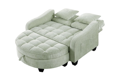 Two-seater sofa, double sofa chaise longue, with irregular armrests and backrests, footrest with storage space, comes with two small throw pillows, suitable for living room and bedroom - Cyan image 10