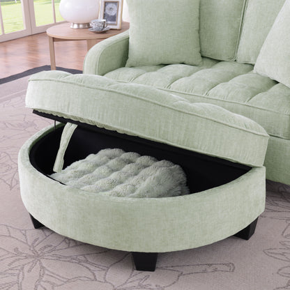 Two-seater sofa, double sofa chaise longue, with irregular armrests and backrests, footrest with storage space, comes with two small throw pillows, suitable for living room and bedroom - Cyan image 5