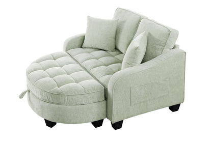 Two-seater sofa, double sofa chaise longue, with irregular armrests and backrests, footrest with storage space, comes with two small throw pillows, suitable for living room and bedroom - Cyan image 8