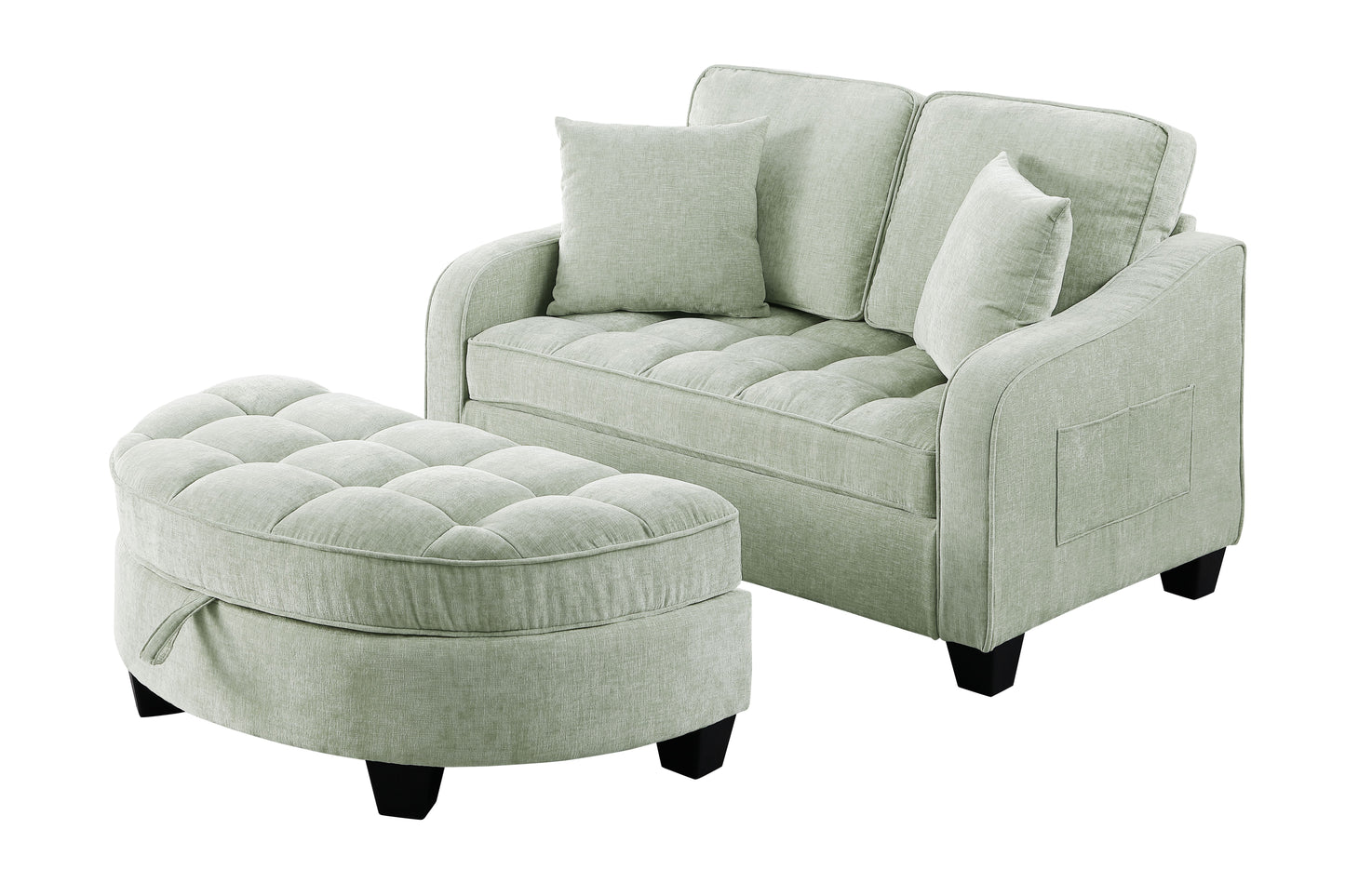 Two-seater sofa, double sofa chaise longue, with irregular armrests and backrests, footrest with storage space, comes with two small throw pillows, suitable for living room and bedroom - Cyan image 9