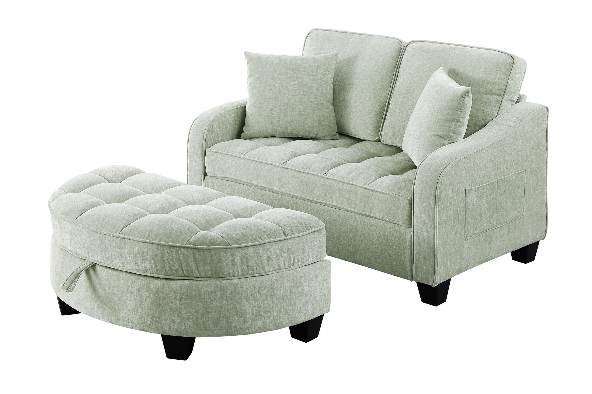 Two-seater sofa, double sofa chaise longue, with irregular armrests and backrests, footrest with storage space, comes with two small throw pillows, suitable for living room and bedroom - Cyan image 9