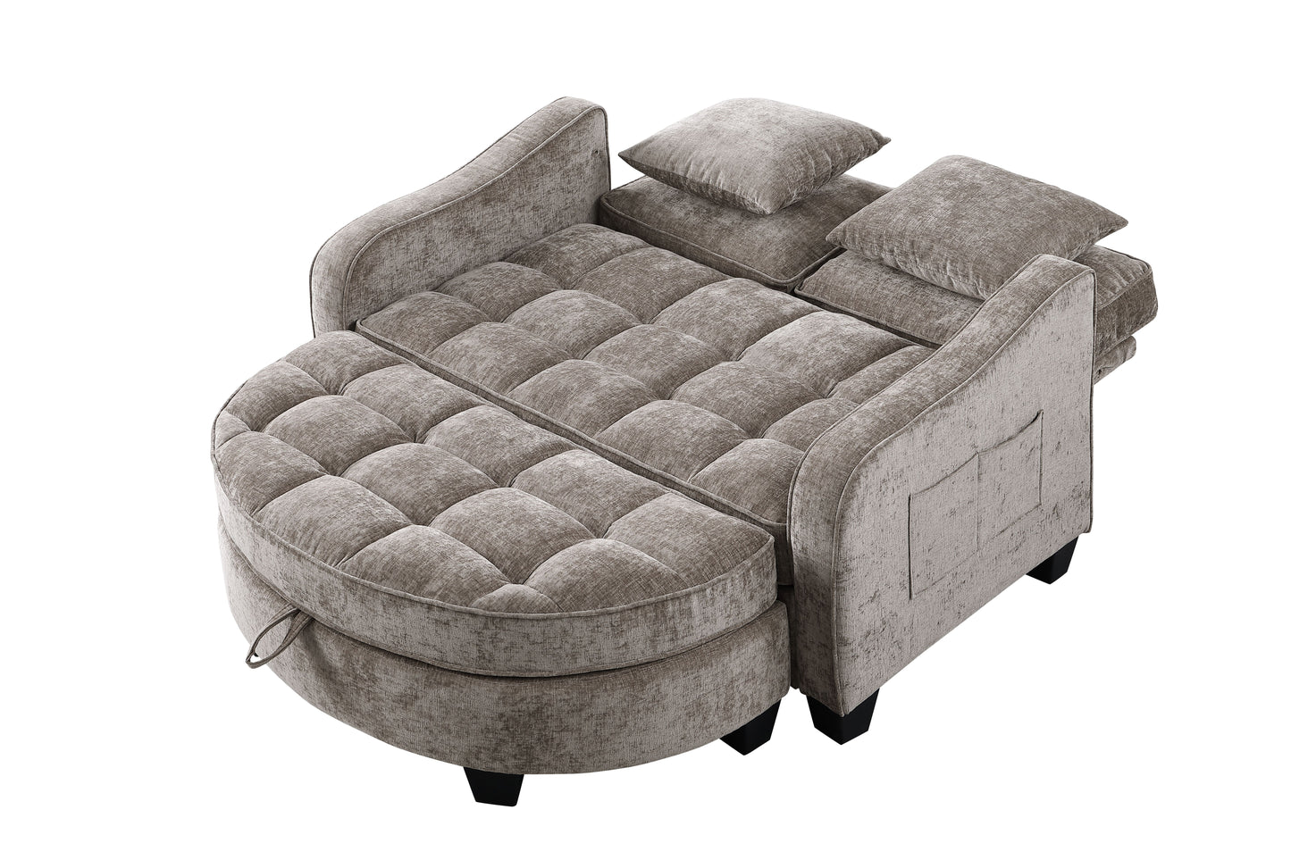 Two-seater sofa, double sofa chaise longue, with irregular armrests and backrests, footrest with storage space, comes with two small throw pillows, suitable for living room and bedroom - Brown image 10