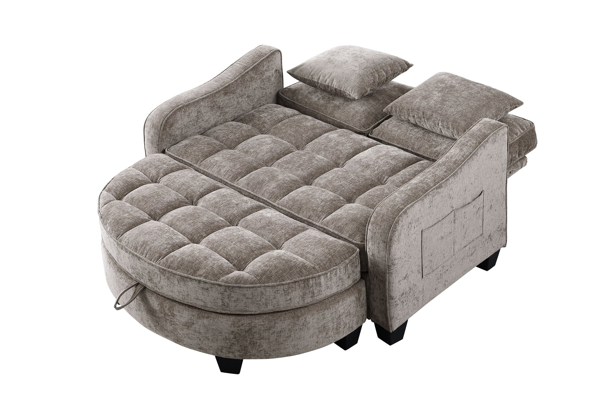 Two-seater sofa, double sofa chaise longue, with irregular armrests and backrests, footrest with storage space, comes with two small throw pillows, suitable for living room and bedroom - Brown image 10