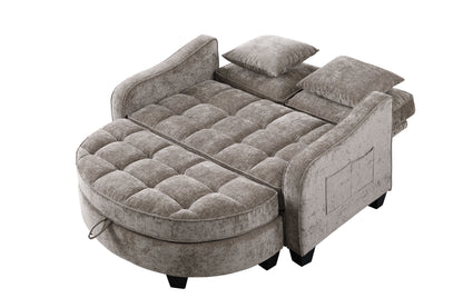 Two-seater sofa, double sofa chaise longue, with irregular armrests and backrests, footrest with storage space, comes with two small throw pillows, suitable for living room and bedroom - Brown image 10