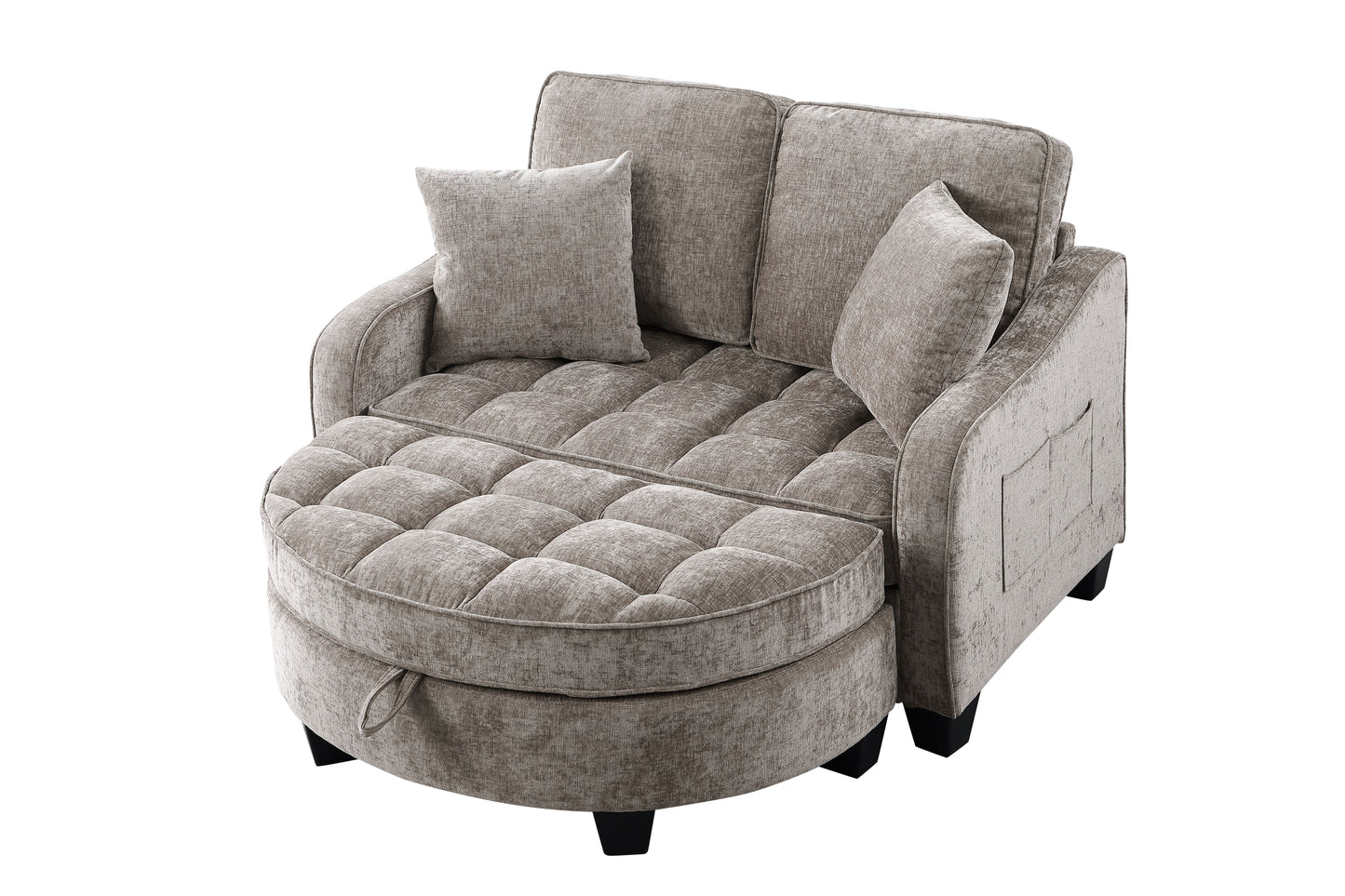 Two-seater sofa, double sofa chaise longue, with irregular armrests and backrests, footrest with storage space, comes with two small throw pillows, suitable for living room and bedroom - Brown image 11