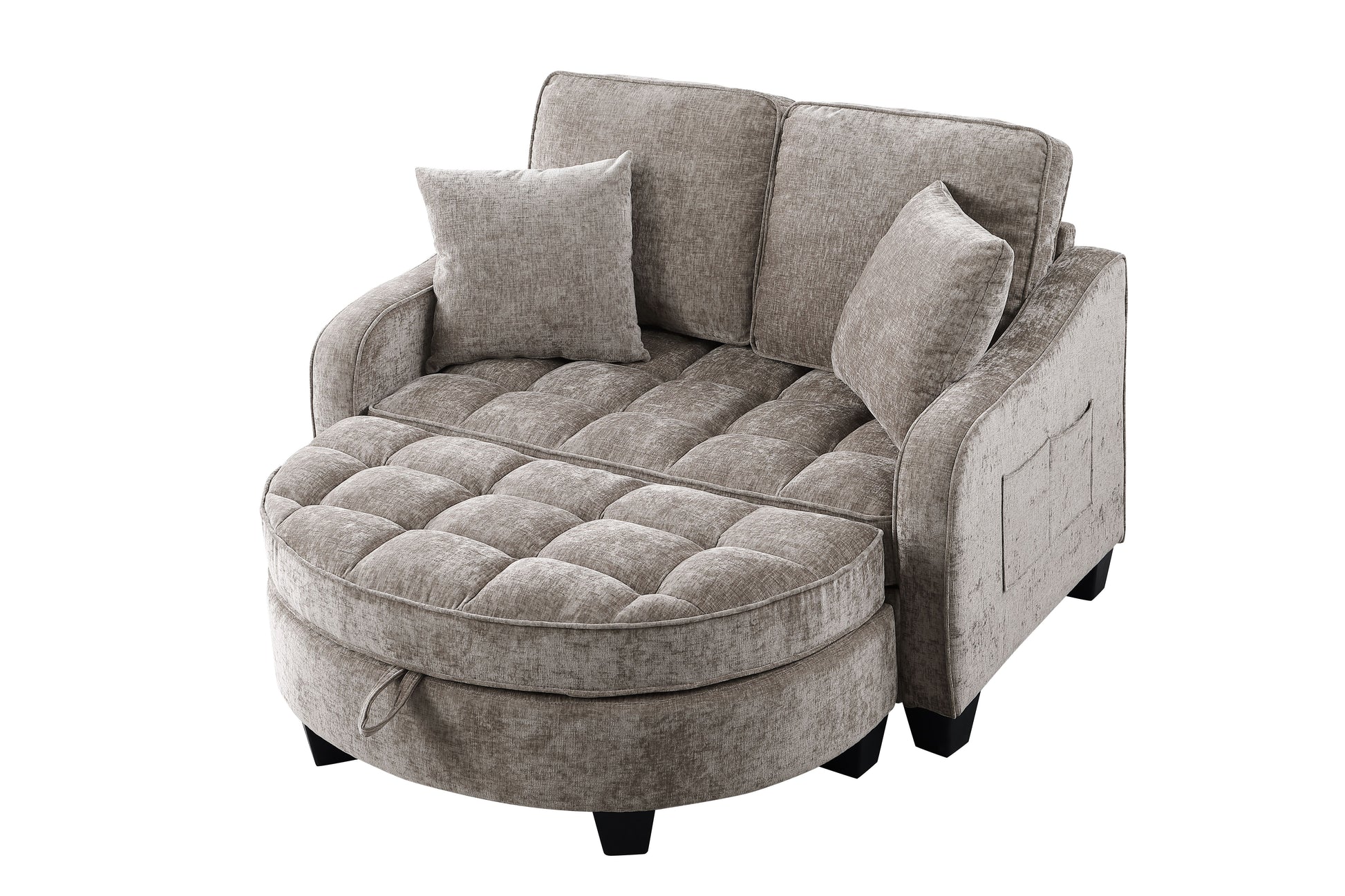 Two-seater sofa, double sofa chaise longue, with irregular armrests and backrests, footrest with storage space, comes with two small throw pillows, suitable for living room and bedroom - Brown image 11