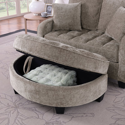 Two-seater sofa, double sofa chaise longue, with irregular armrests and backrests, footrest with storage space, comes with two small throw pillows, suitable for living room and bedroom - Brown image 5
