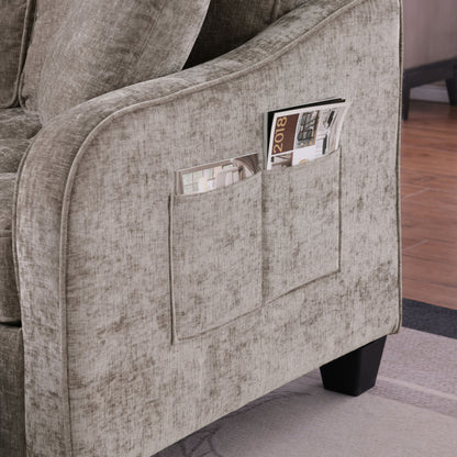 Two-seater sofa, double sofa chaise longue, with irregular armrests and backrests, footrest with storage space, comes with two small throw pillows, suitable for living room and bedroom - Brown image 6