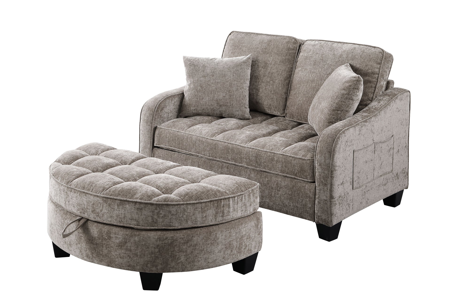 Two-seater sofa, double sofa chaise longue, with irregular armrests and backrests, footrest with storage space, comes with two small throw pillows, suitable for living room and bedroom - Brown image 8