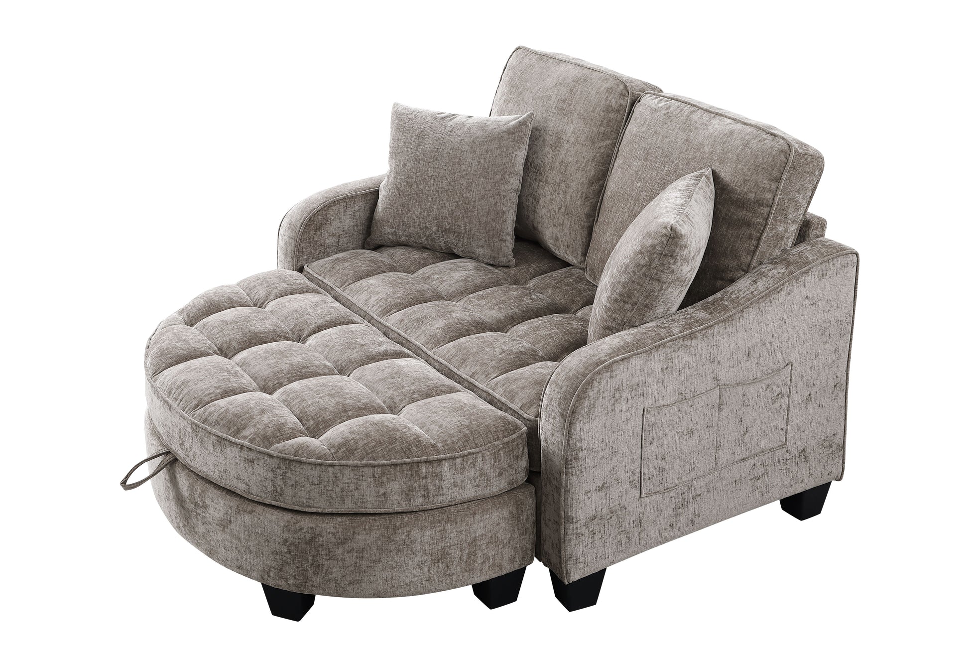 Two-seater sofa, double sofa chaise longue, with irregular armrests and backrests, footrest with storage space, comes with two small throw pillows, suitable for living room and bedroom - Brown image 9