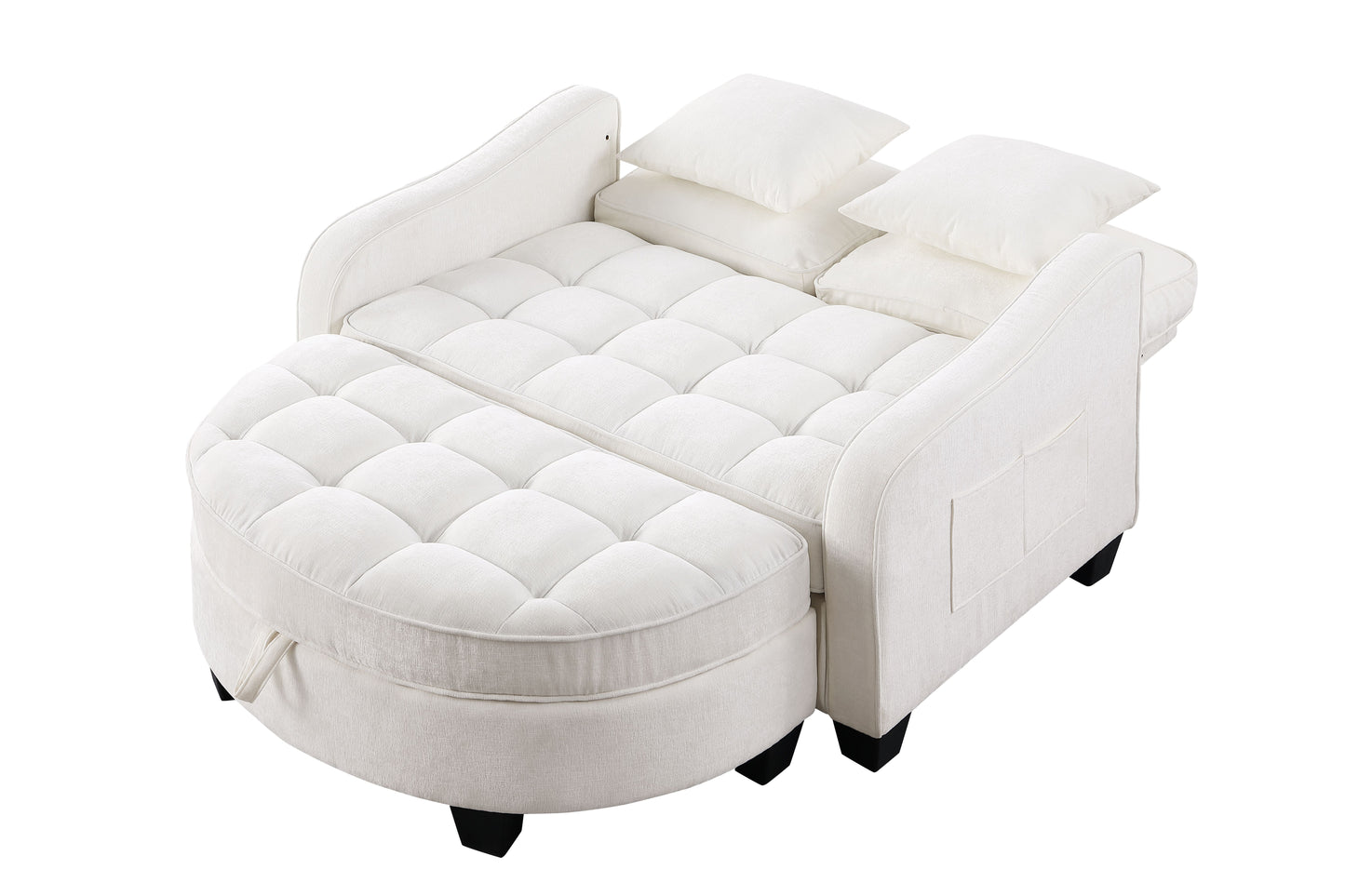 Two-seater sofa, double sofa chaise longue, with irregular armrests and backrests, footrest with storage space, comes with two small throw pillows, suitable for living room and bedroom - Beige image 10