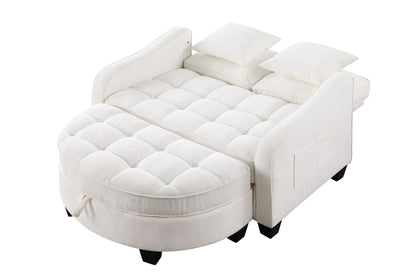Two-seater sofa, double sofa chaise longue, with irregular armrests and backrests, footrest with storage space, comes with two small throw pillows, suitable for living room and bedroom - Beige image 10