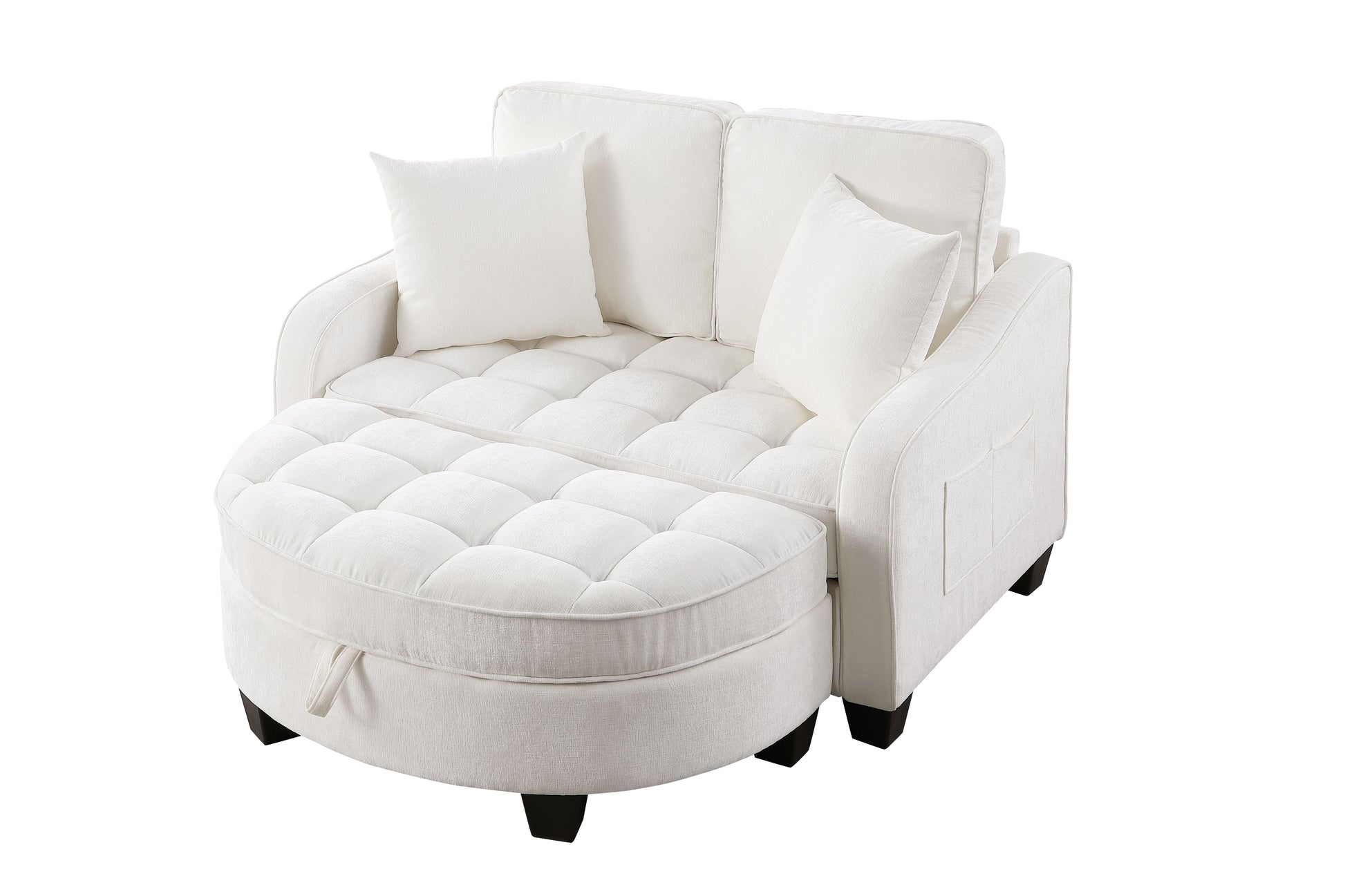 Two-seater sofa, double sofa chaise longue, with irregular armrests and backrests, footrest with storage space, comes with two small throw pillows, suitable for living room and bedroom - Beige image 11