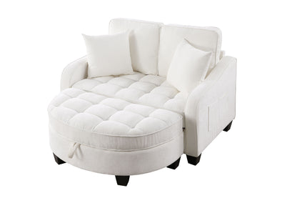 Two-seater sofa, double sofa chaise longue, with irregular armrests and backrests, footrest with storage space, comes with two small throw pillows, suitable for living room and bedroom - Beige image 11