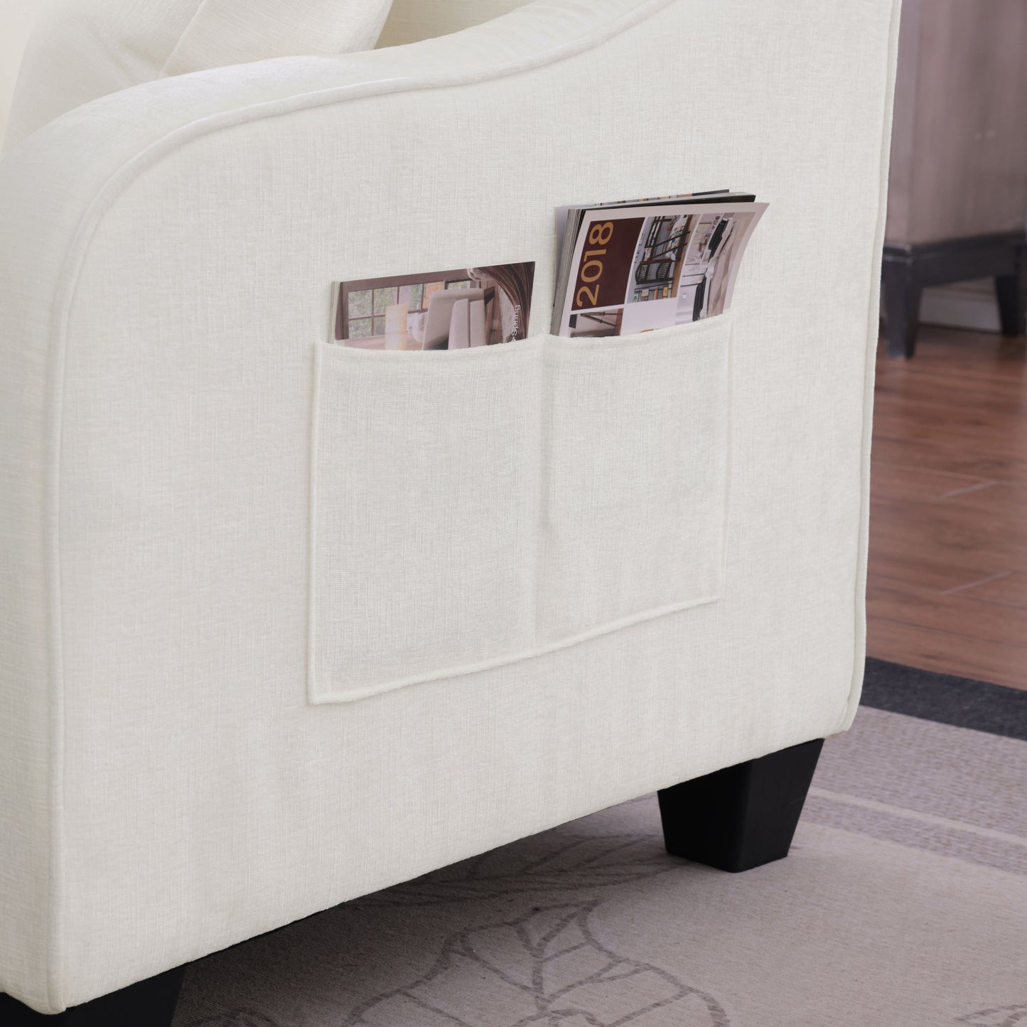 Two-seater sofa, double sofa chaise longue, with irregular armrests and backrests, footrest with storage space, comes with two small throw pillows, suitable for living room and bedroom - Beige image 7