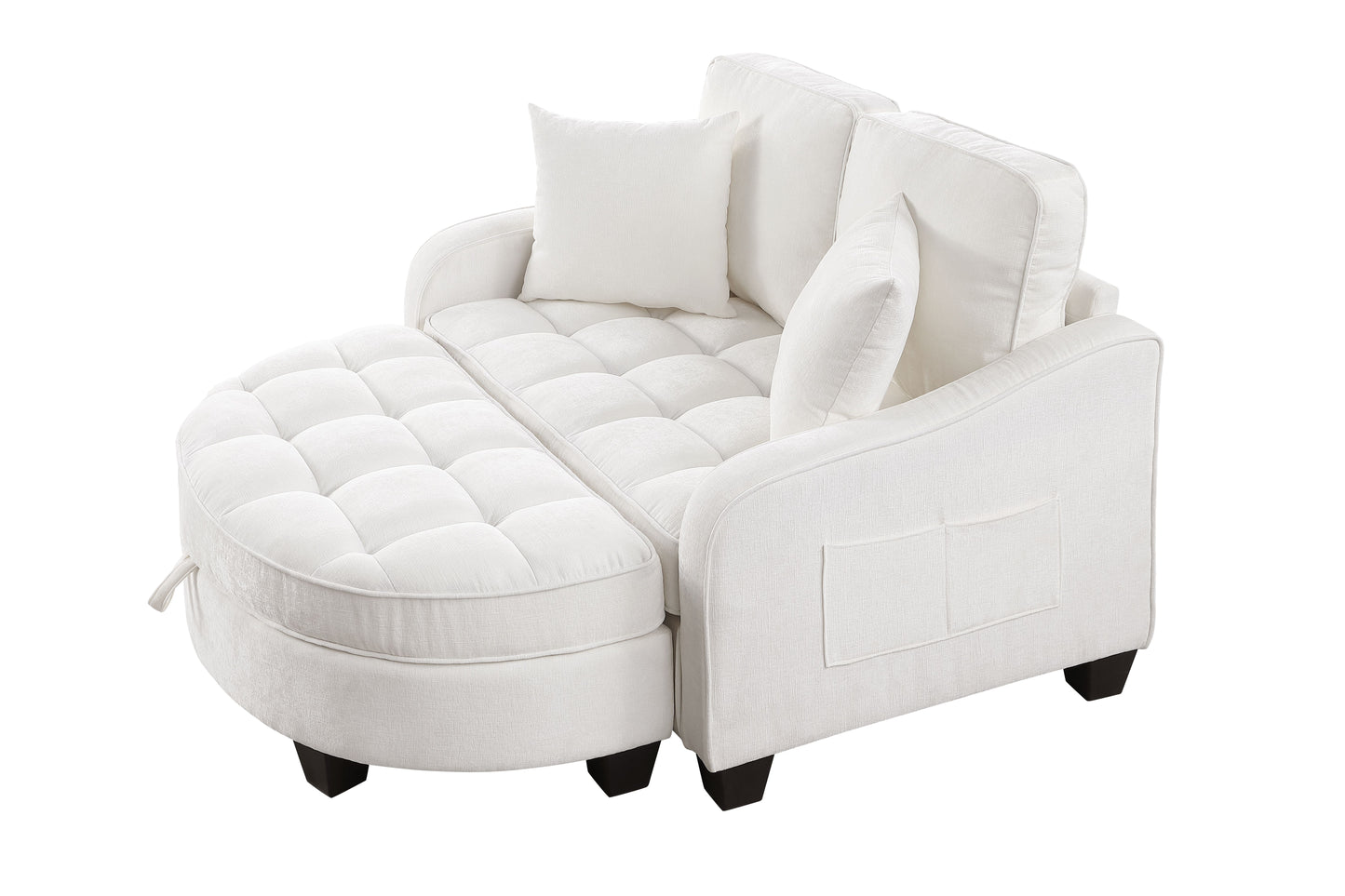 Two-seater sofa, double sofa chaise longue, with irregular armrests and backrests, footrest with storage space, comes with two small throw pillows, suitable for living room and bedroom - Beige image 8