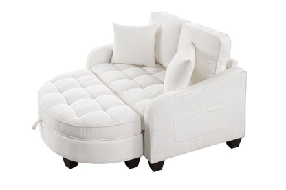 Two-seater sofa, double sofa chaise longue, with irregular armrests and backrests, footrest with storage space, comes with two small throw pillows, suitable for living room and bedroom - Beige image 8