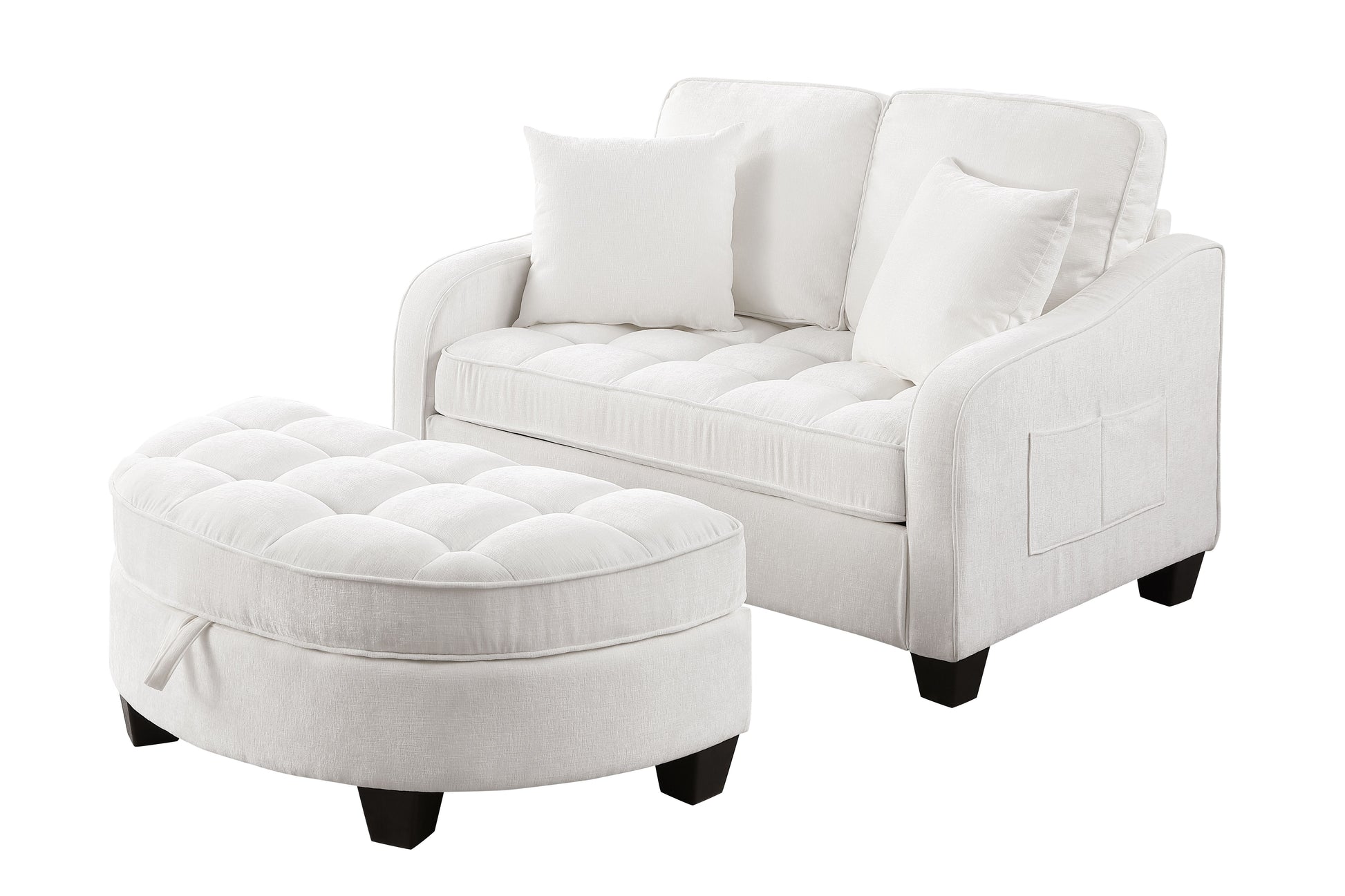 Two-seater sofa, double sofa chaise longue, with irregular armrests and backrests, footrest with storage space, comes with two small throw pillows, suitable for living room and bedroom - Beige image 9