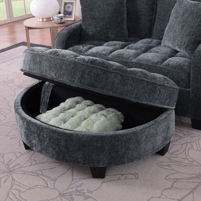 Two-seater sofa, double sofa chaise longue, with irregular armrests and backrests, footrest with storage space, comes with two small throw pillows, suitable for living room and bedroom - Black image 5