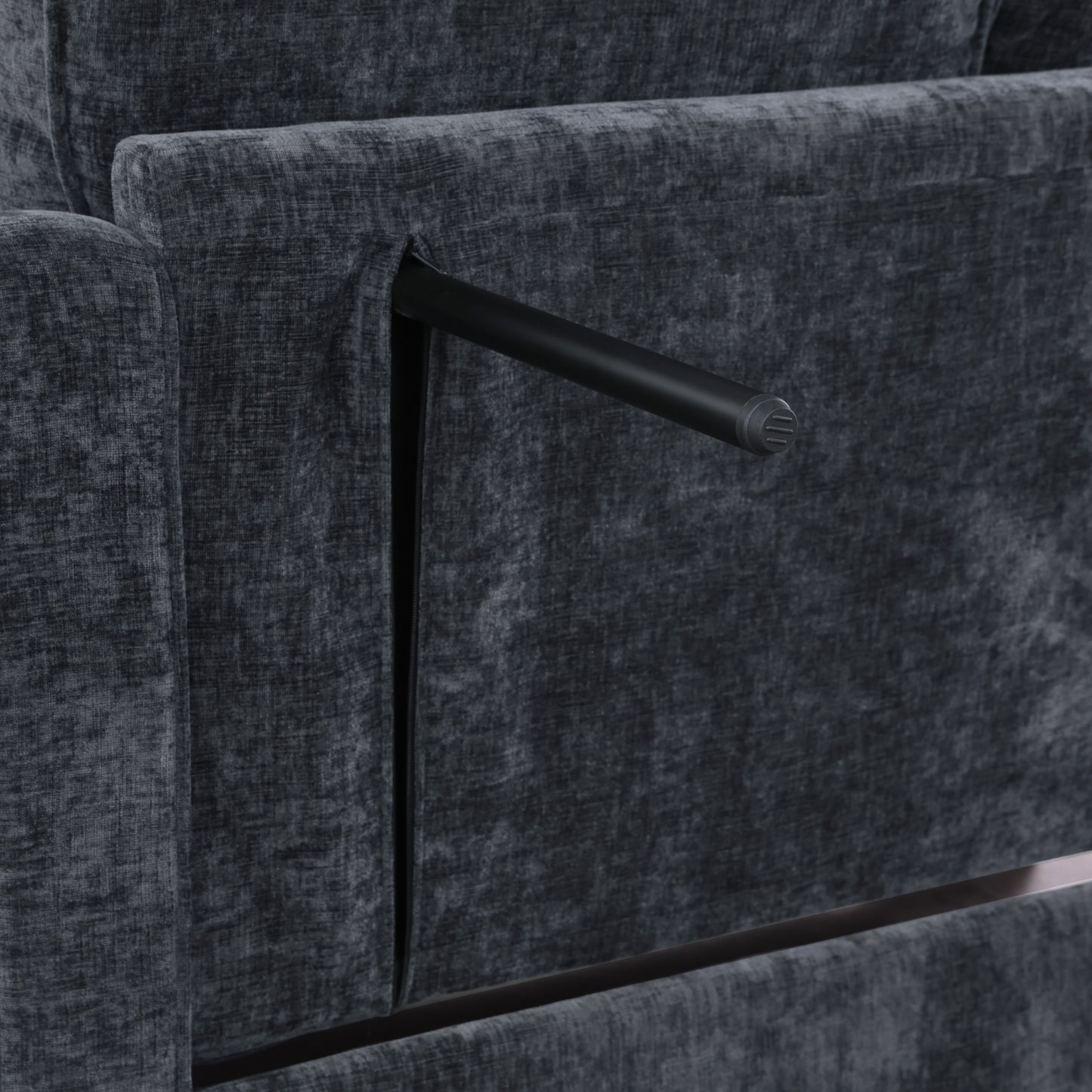Two-seater sofa, double sofa chaise longue, with irregular armrests and backrests, footrest with storage space, comes with two small throw pillows, suitable for living room and bedroom - Black image 7