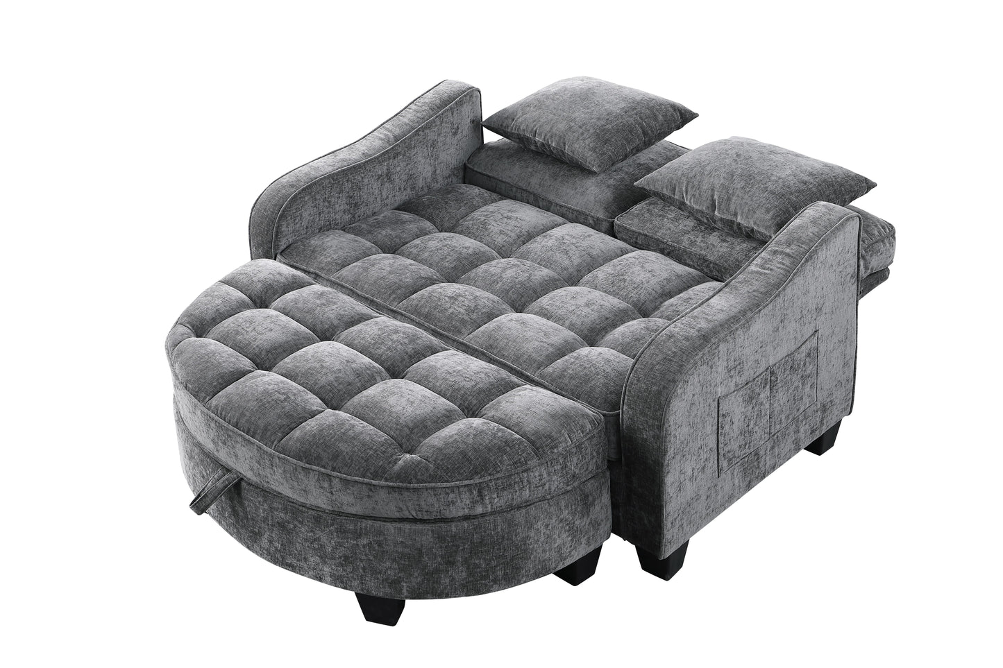 Two-seater sofa, double sofa chaise longue, with irregular armrests and backrests, footrest with storage space, comes with two small throw pillows, suitable for living room and bedroom - Grey image 10