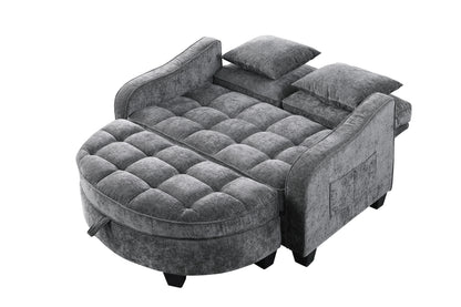 Two-seater sofa, double sofa chaise longue, with irregular armrests and backrests, footrest with storage space, comes with two small throw pillows, suitable for living room and bedroom - Grey image 10