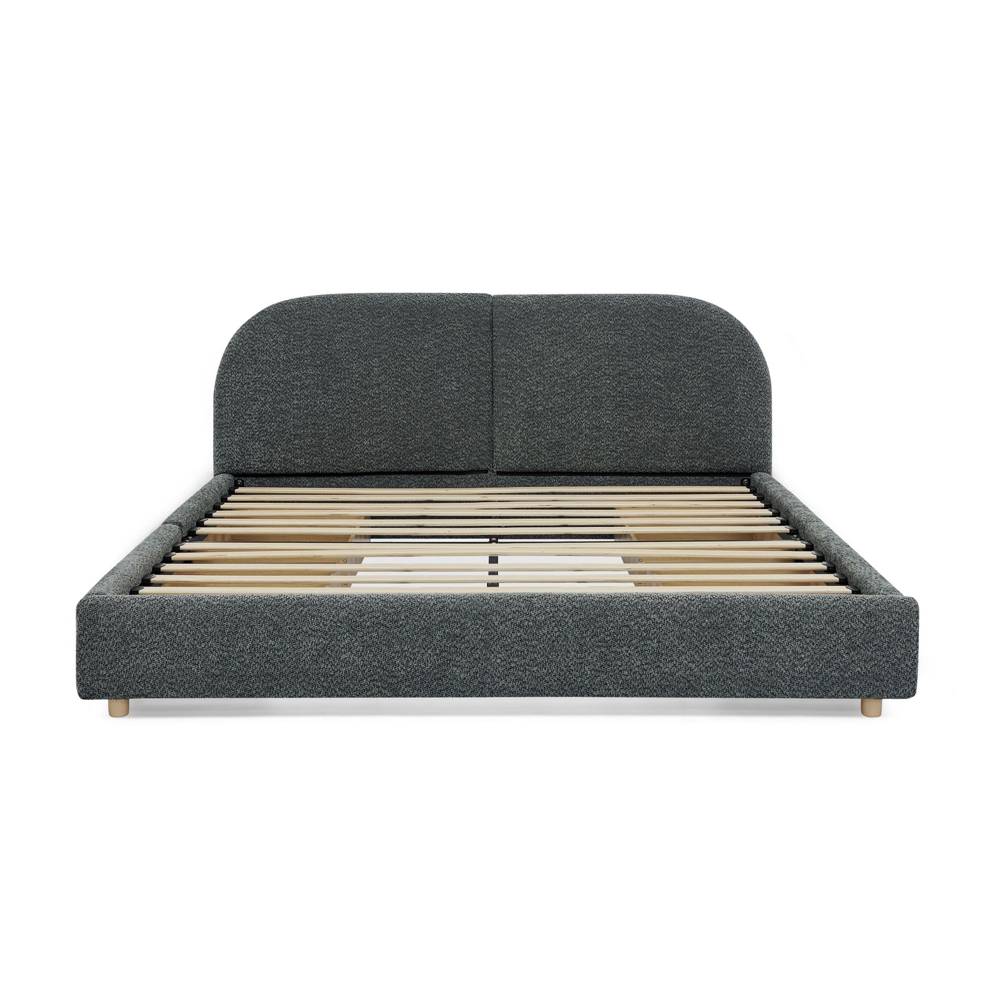 Queen Size Upholstered Bed Frame Modern Minimalist Style - Circle Yarn Fabric, Tall Curved Headboard, Sturdy Leg Support & Wheeled Drawer Storage, Mattress Not Included -Dark Gray image 11