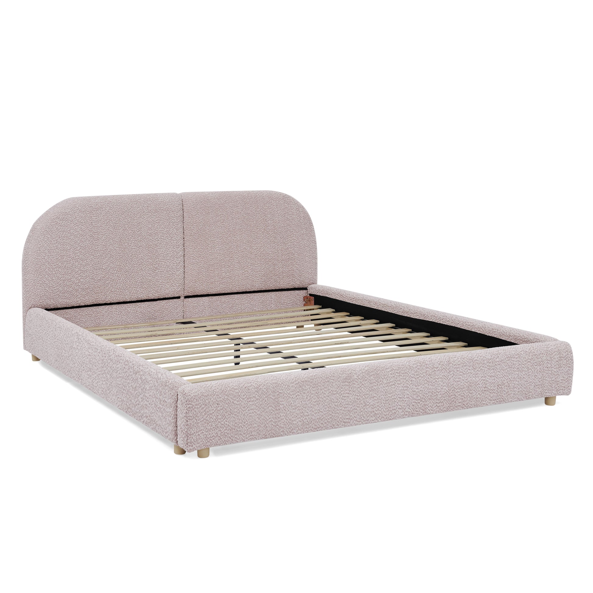 Queen Size Upholstered Bed Frame, Modern Minimalist Style with Tall Curved Headboard, Premium Circle Yarn Fabric & Sturdy Leg Support, Mattress Not Included-Pink image 7
